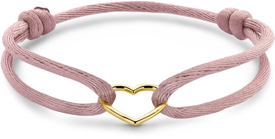 The House Of Blinckers THOB Armband 47.00322 14k Geelgoud Hart Satijn Zacht Rose 13 -26cm Roze