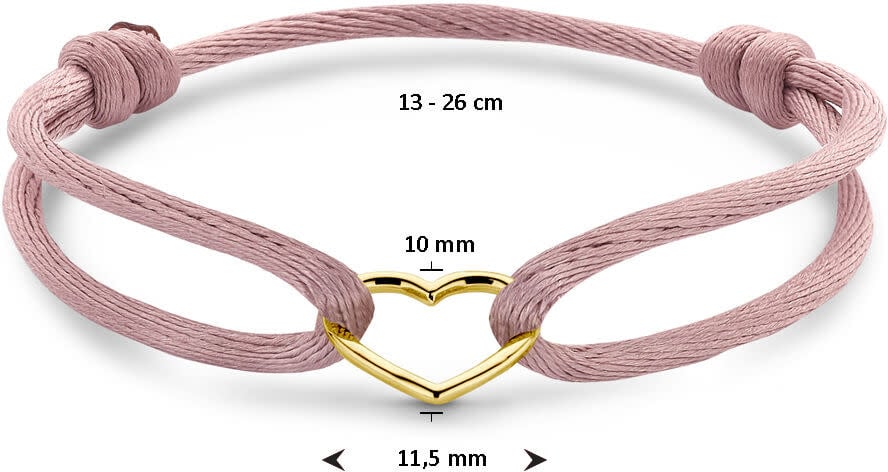 The House Of Blinckers THOB Armband 47.00322 14k Geelgoud Hart Satijn Zacht Rose 13 -26cm Roze
