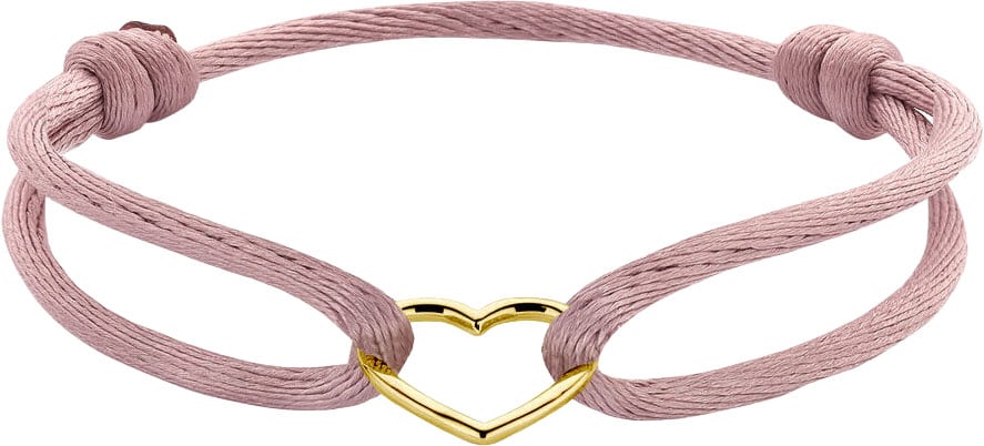 The House Of Blinckers THOB Armband 47.00322 14k Geelgoud Hart Satijn Zacht Rose 13 -26cm Roze