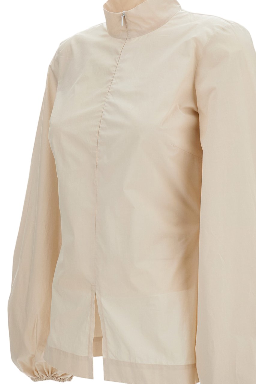 The Latest Cotton Shirt with High Collar and Central Zip Closure Wit