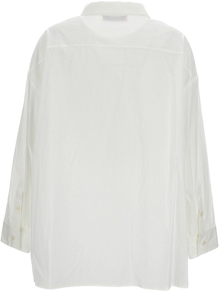 The Latest Crinkled White Cotton Blend Oversized Shirt with Flap Pockets Wit
