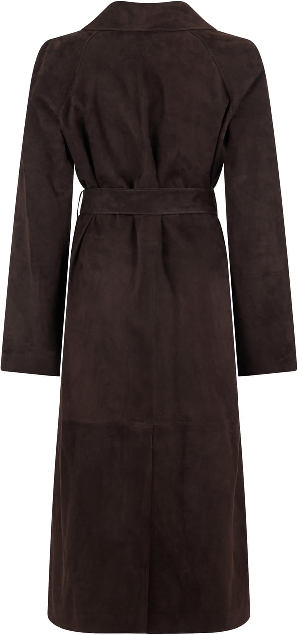 The Row Solana Coat in Suede Bruin