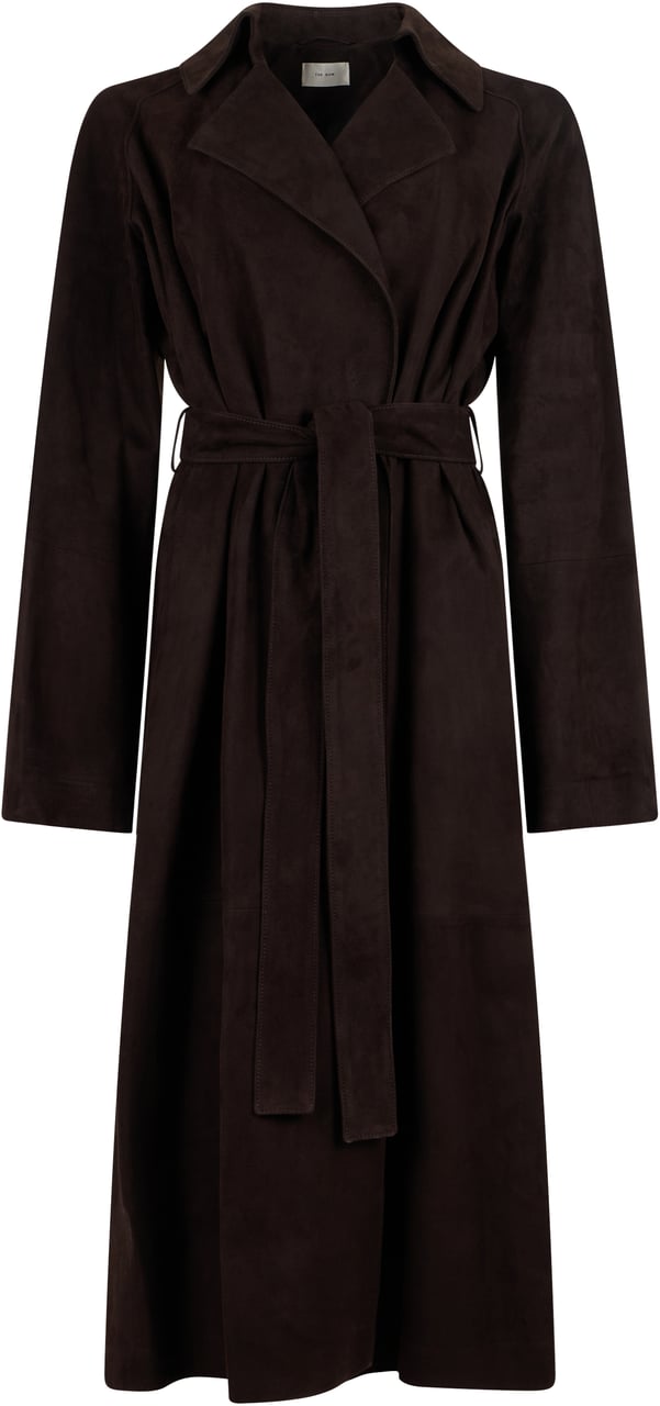 The Row Solana Coat in Suede Bruin