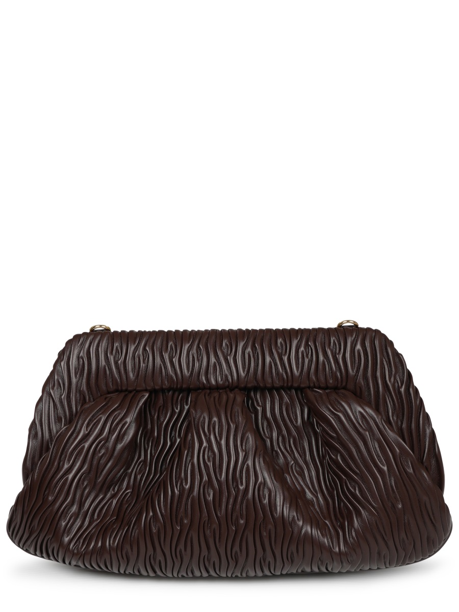 Themoirè Textured Brown Shoulder Bag with Ruched Design Zwart