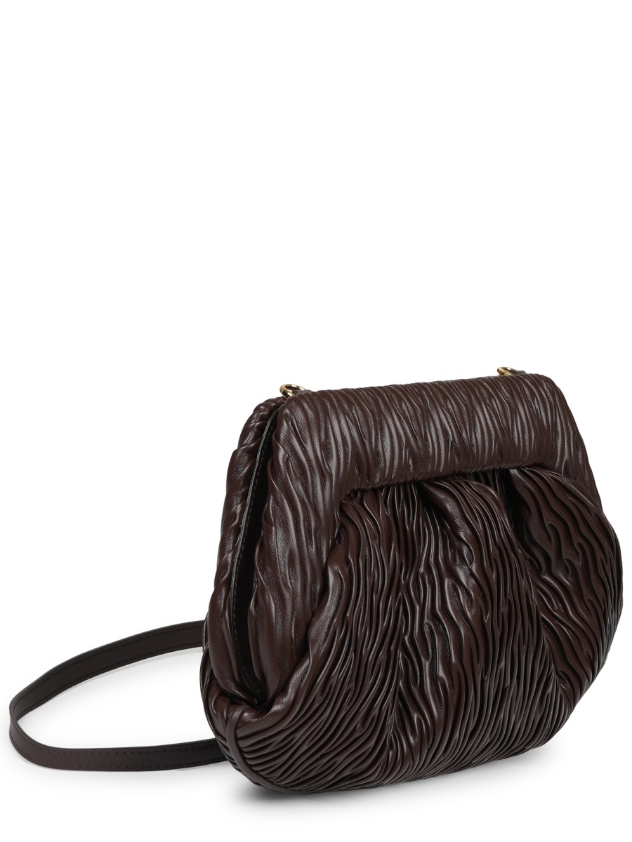 Themoirè Textured Brown Shoulder Bag with Ruched Design Zwart