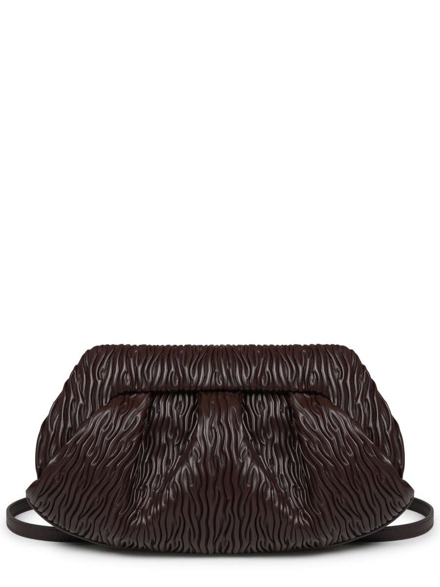 Themoirè Textured Brown Shoulder Bag with Ruched Design Zwart