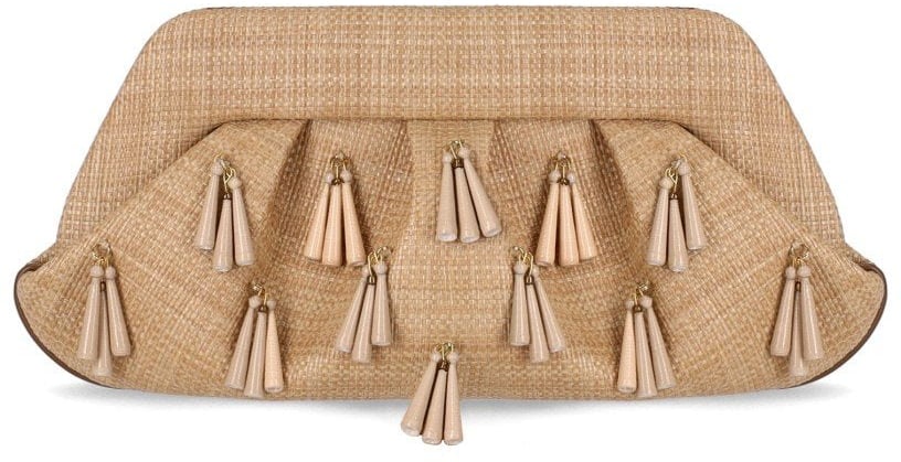 Themoirè THEMOIRè EMERA PAPER FRINGES MACADAMIA CLUTCH BAG Beige
