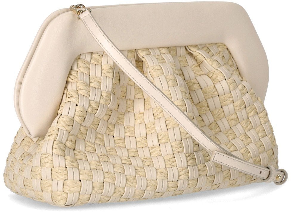 Themoirè THEMOIRè BIOS MICRO WEAVED STRAW SHELL CLUTCH BAG Beige