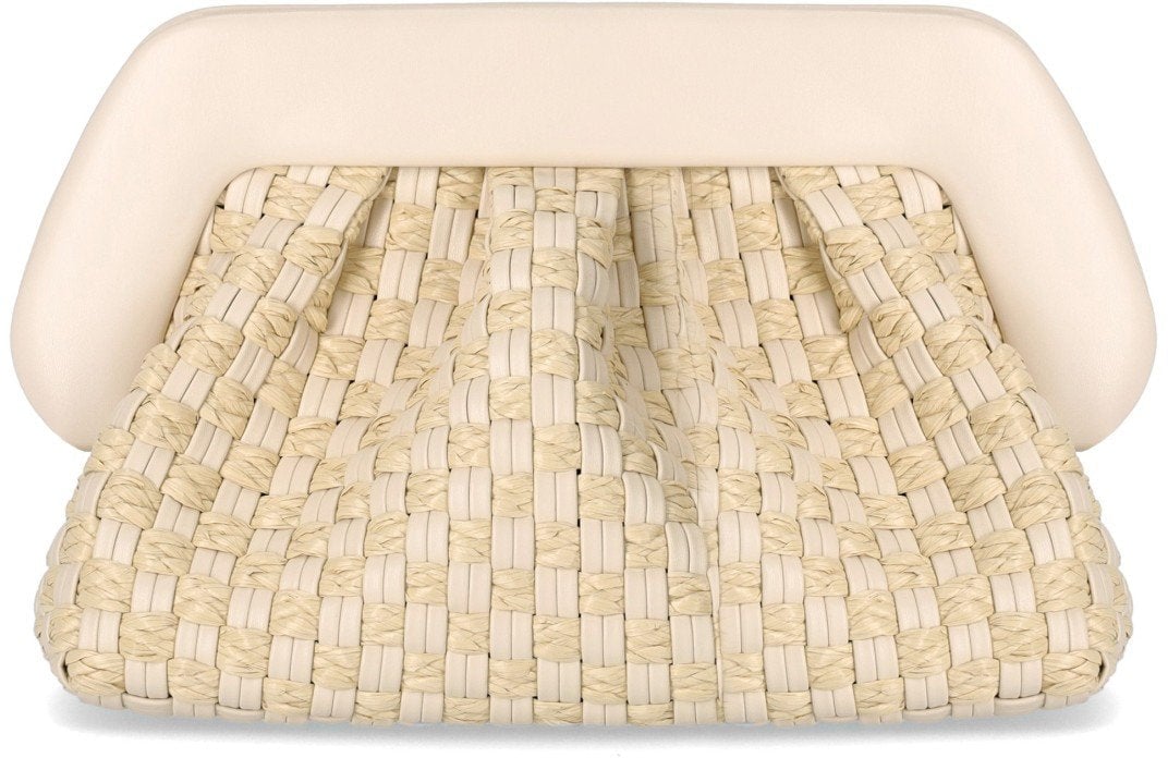 Themoirè THEMOIRè BIOS MICRO WEAVED STRAW SHELL CLUTCH BAG Beige