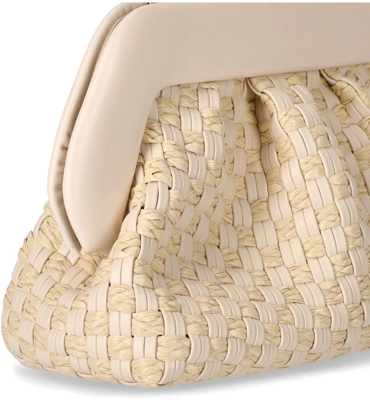 Themoirè THEMOIRè BIOS MICRO WEAVED STRAW SHELL CLUTCH BAG Beige