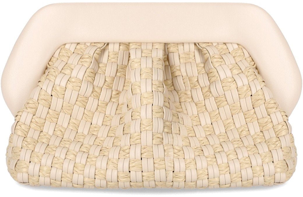 Themoirè THEMOIRè BIOS MICRO WEAVED STRAW SHELL CLUTCH BAG Beige