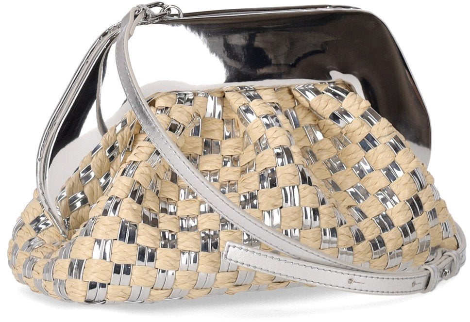 Themoirè THEMOIRè TIA MICRO WEAVED STRAW LAMINATED CLUTCH BAG Zilver