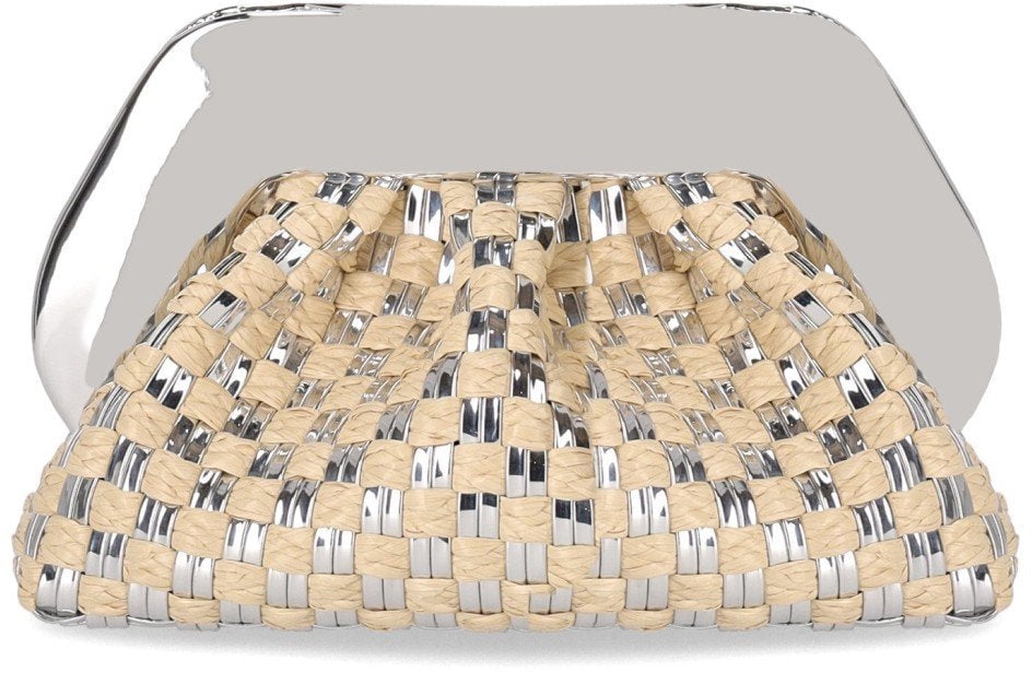 Themoirè THEMOIRè TIA MICRO WEAVED STRAW LAMINATED CLUTCH BAG Zilver