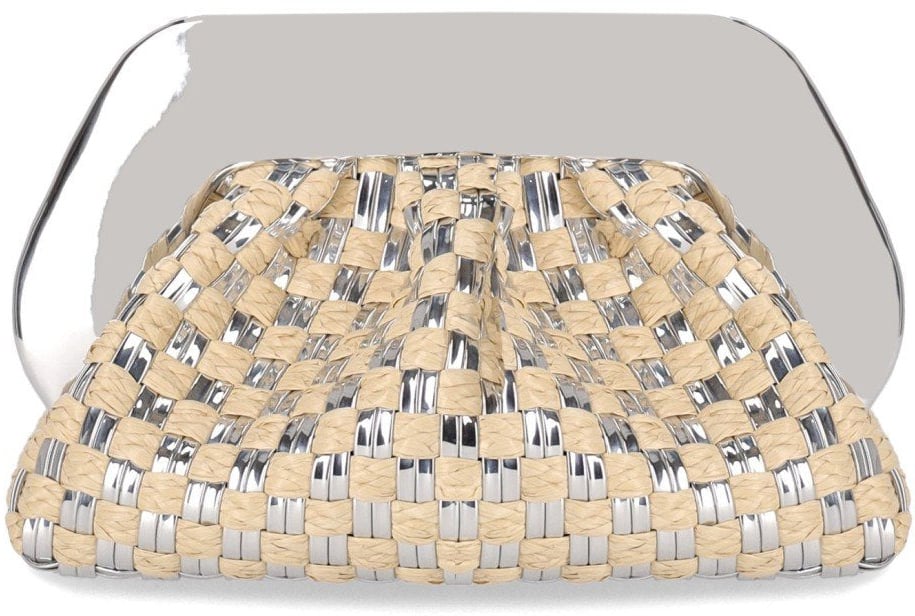 Themoirè THEMOIRè TIA MICRO WEAVED STRAW LAMINATED CLUTCH BAG Zilver
