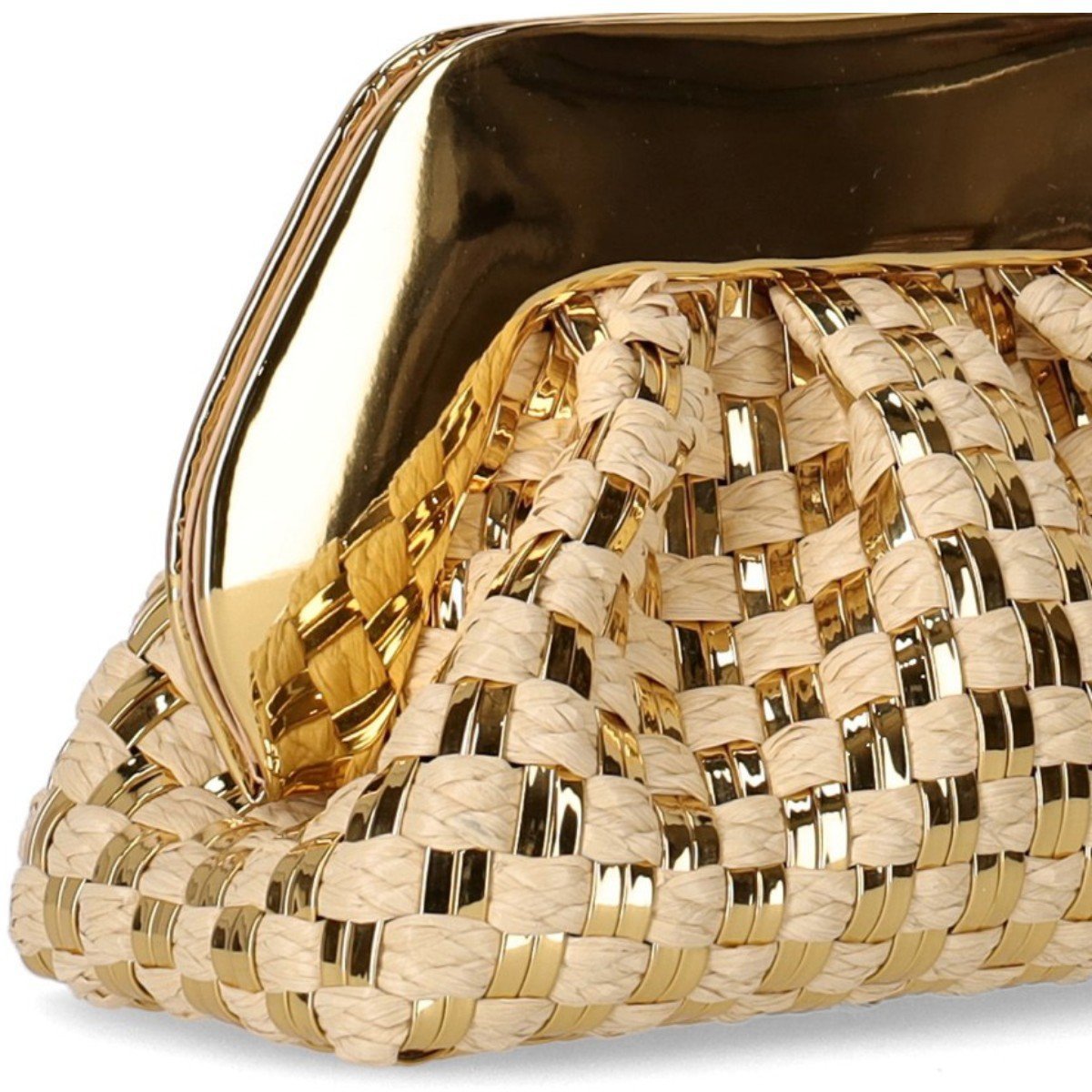 Themoirè THEMOIRè TIA MICRO WEAVED STRAW LAMINATED CLUTCH BAG Goud