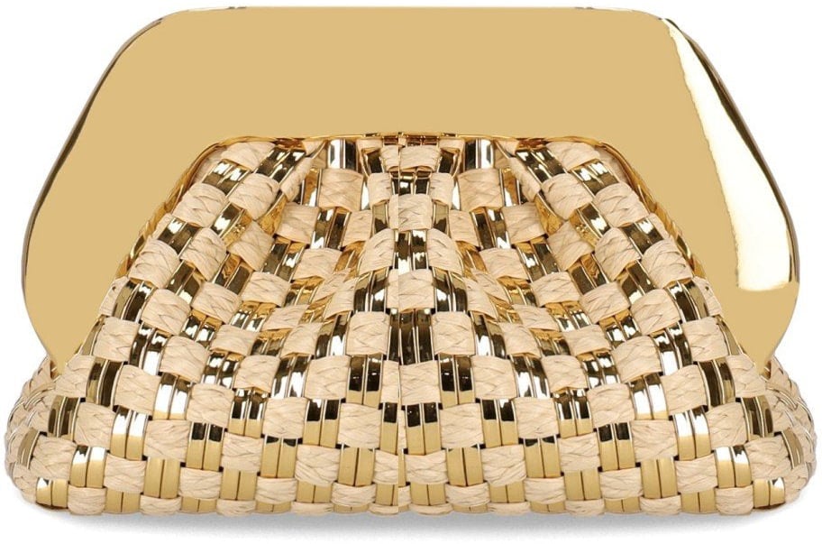 Themoirè THEMOIRè TIA MICRO WEAVED STRAW LAMINATED CLUTCH BAG Goud