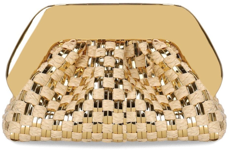 Themoirè THEMOIRè TIA MICRO WEAVED STRAW LAMINATED CLUTCH BAG Goud