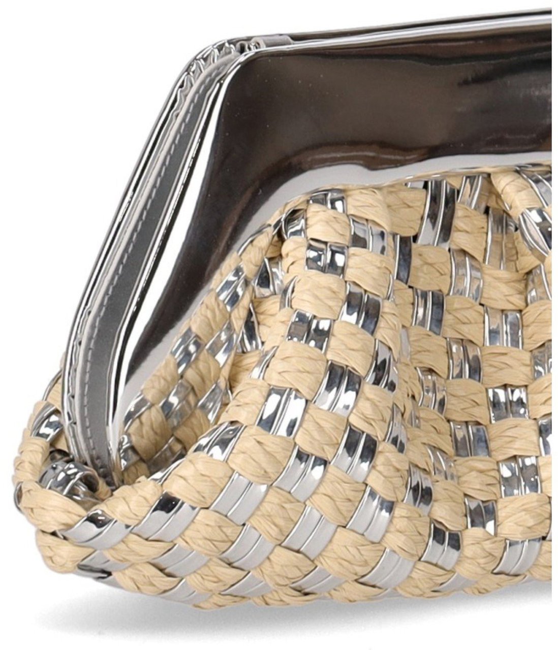 Themoirè THEMOIRè EMERA MICRO WEAVED STRAW LAMINATED CLUTCH BAG Zilver