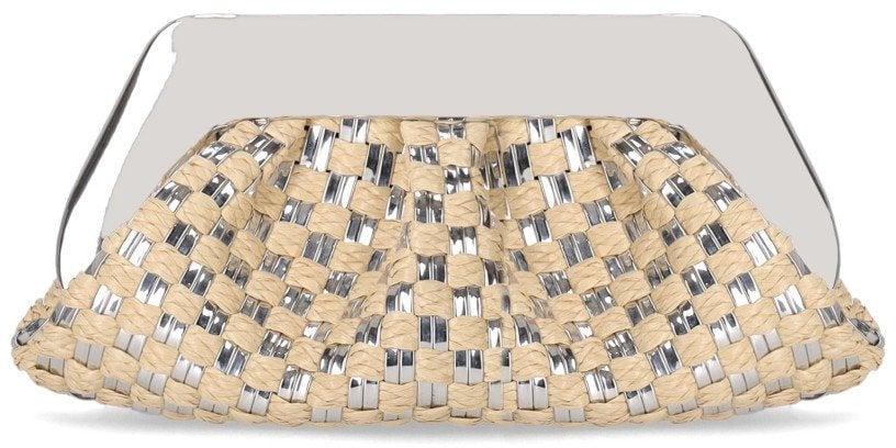 Themoirè THEMOIRè EMERA MICRO WEAVED STRAW LAMINATED CLUTCH BAG Zilver