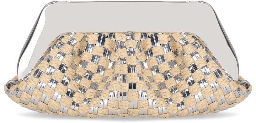 Themoirè THEMOIRè EMERA MICRO WEAVED STRAW LAMINATED CLUTCH BAG Zilver