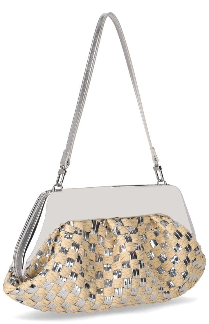 Themoirè THEMOIRè EMERA MICRO WEAVED STRAW LAMINATED CLUTCH BAG Zilver