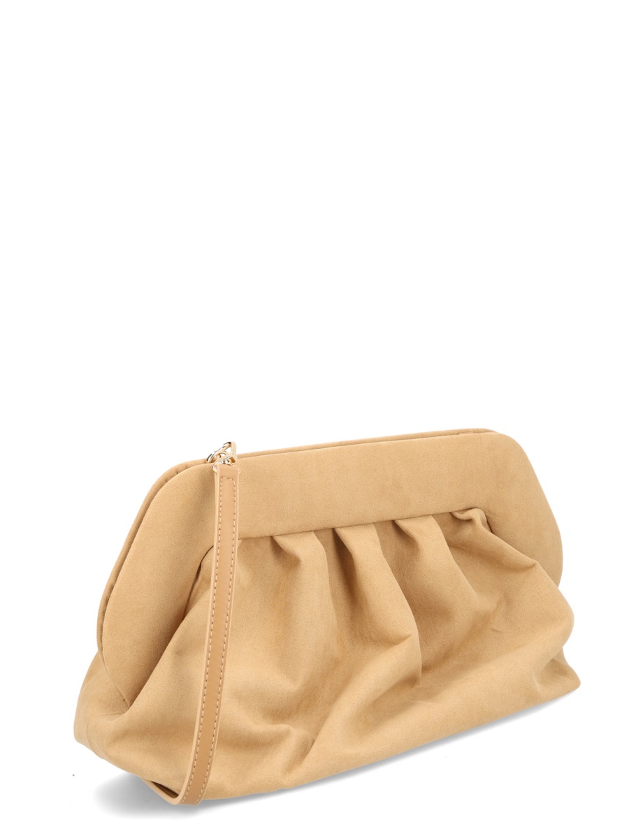Themoirè Beige Ruched Angular Clutch Bruin