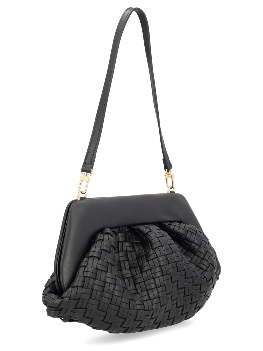 Themoirè Black Woven Structured Shoulder Bag Zwart