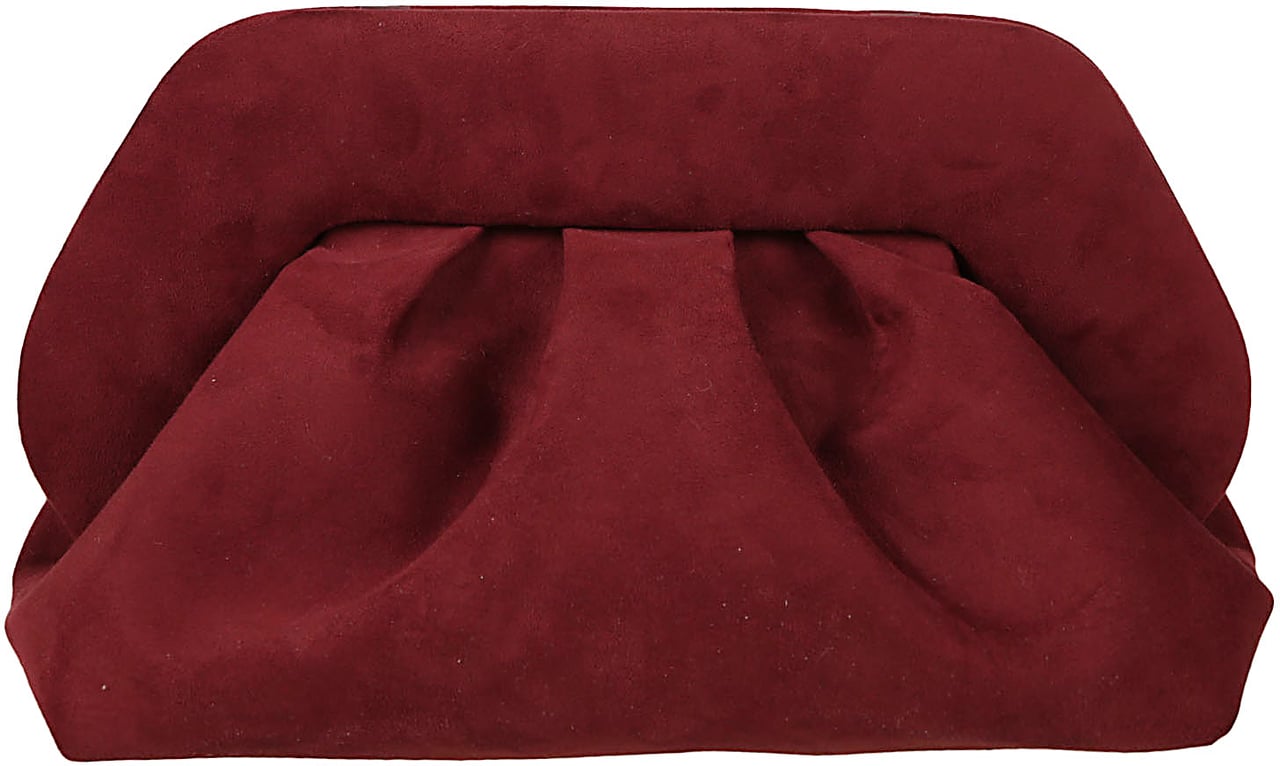 Themoirè Ruched Burgundy Suede Clutch Bag With Structured Frame Rood