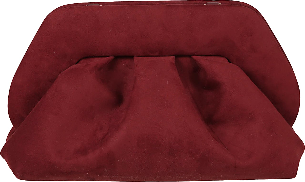 Themoirè Ruched Burgundy Suede Clutch Bag With Structured Frame Rood