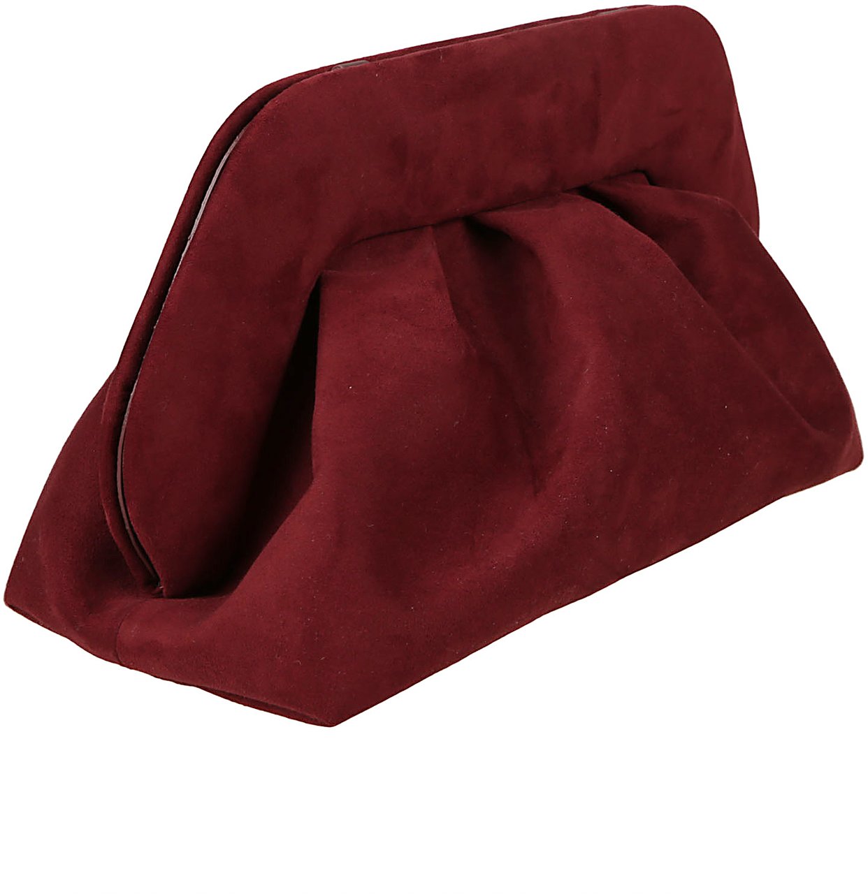Themoirè Ruched Burgundy Suede Clutch Bag With Structured Frame Rood