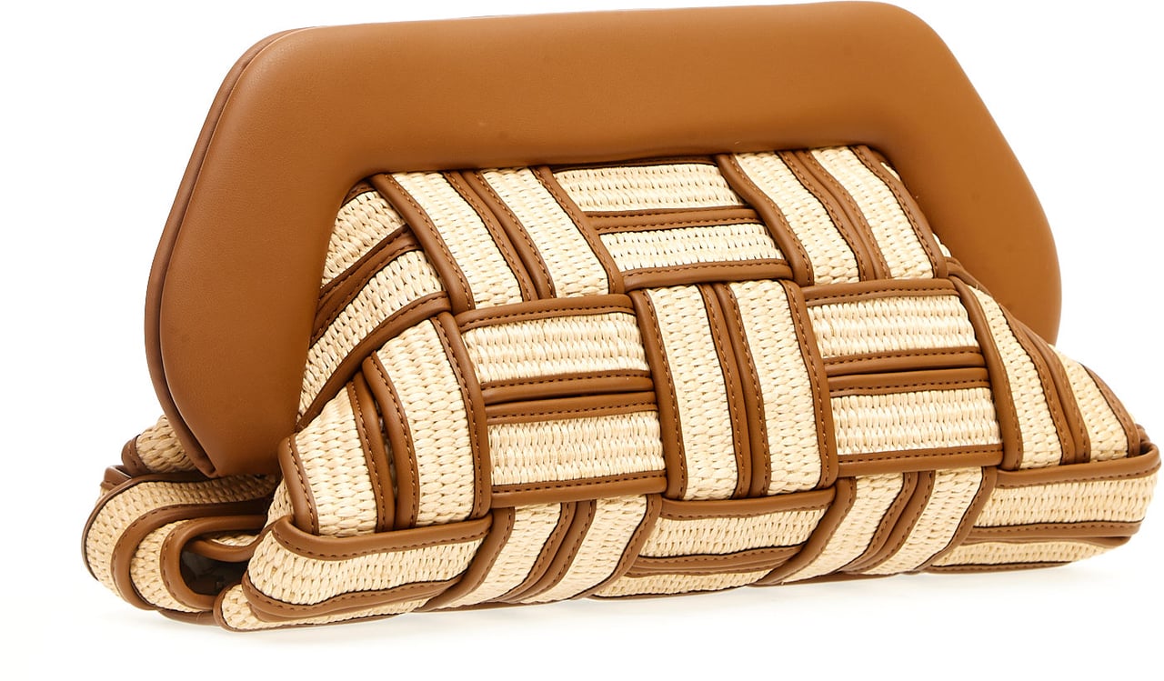 Themoirè Clutch Grande Rafia Cuoio E Caramello Bruin