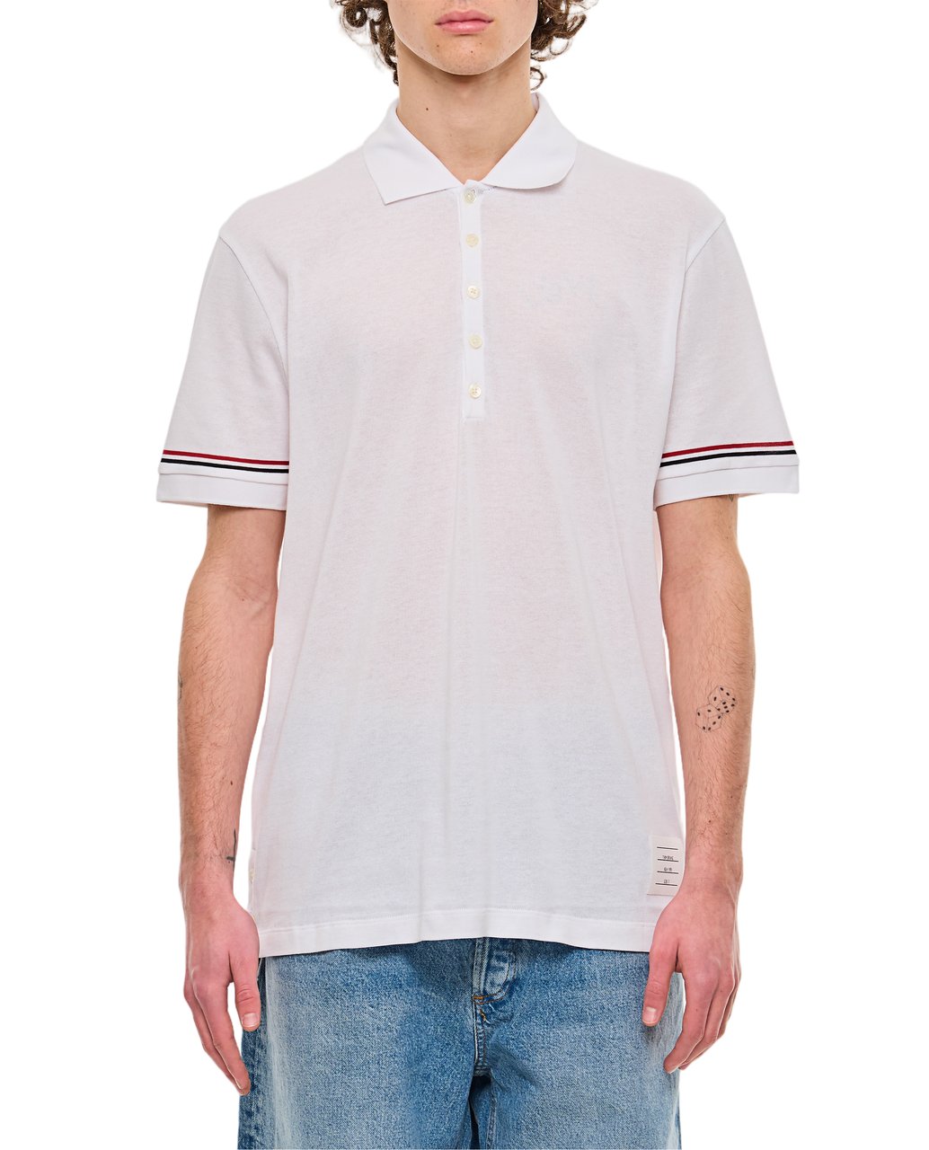 Thom Browne Ribbed Cuff Short Sleeve Polo Shirt with Button Closure Wit