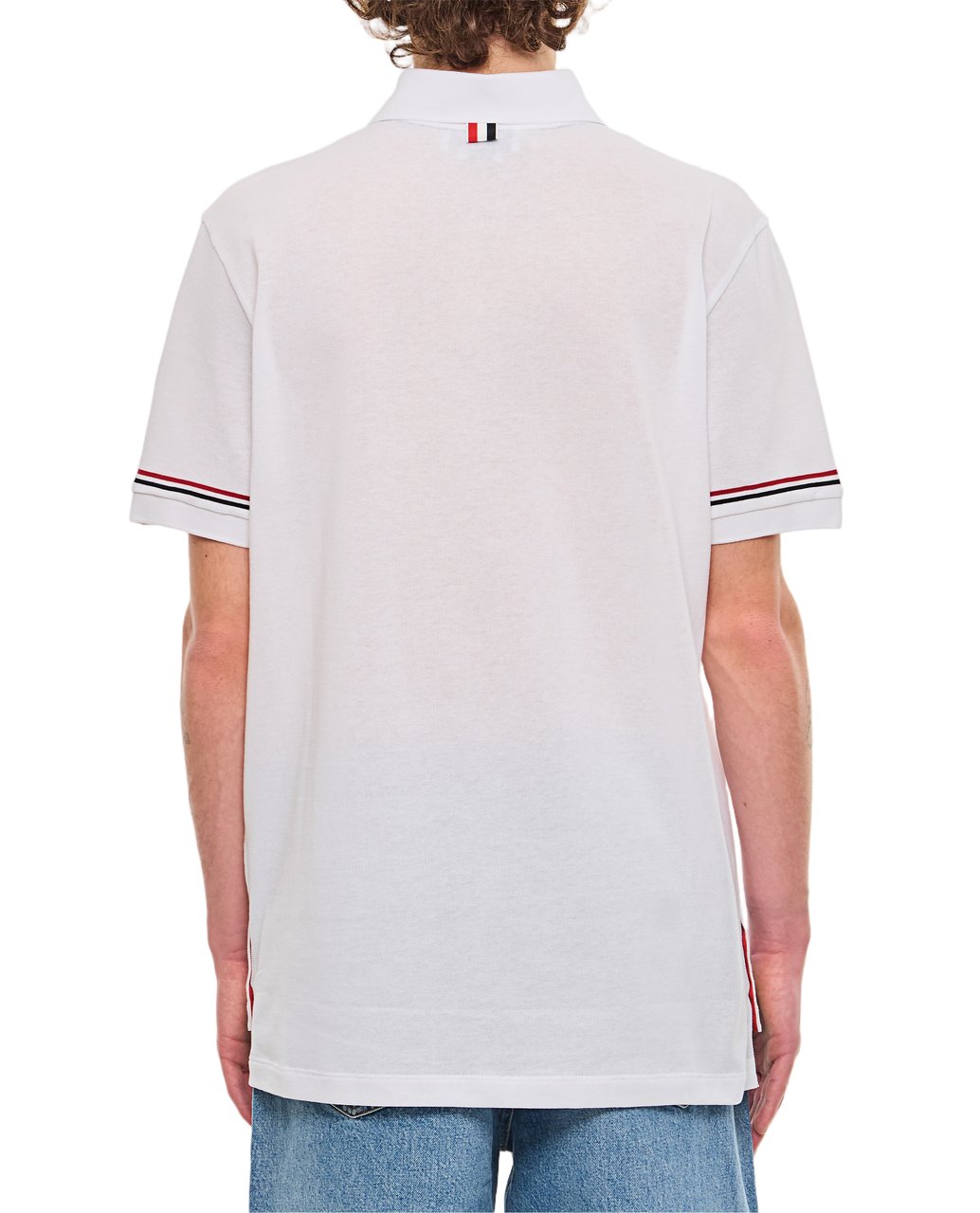 Thom Browne Ribbed Cuff Short Sleeve Polo Shirt with Button Closure Wit