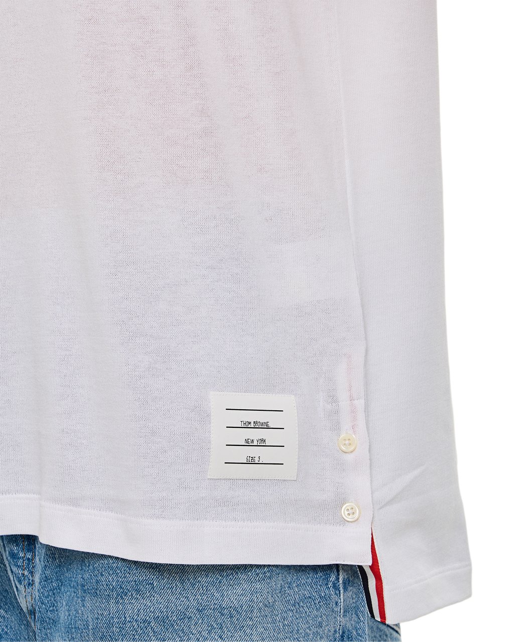 Thom Browne Ribbed Cuff Short Sleeve Polo Shirt with Button Closure Wit
