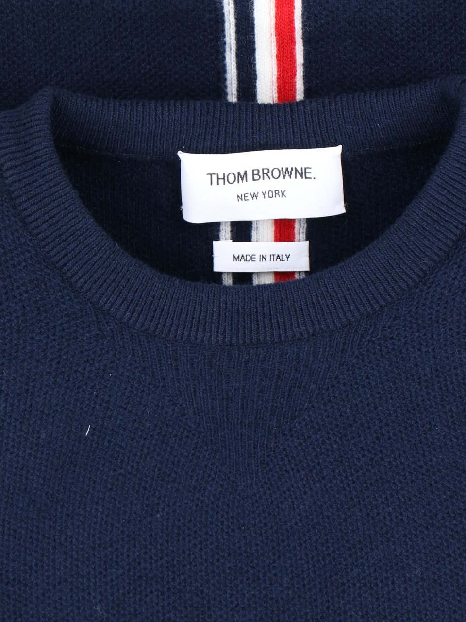 Thom Browne Tricolor Detail Crewneck Sweater – Blue Neutraal