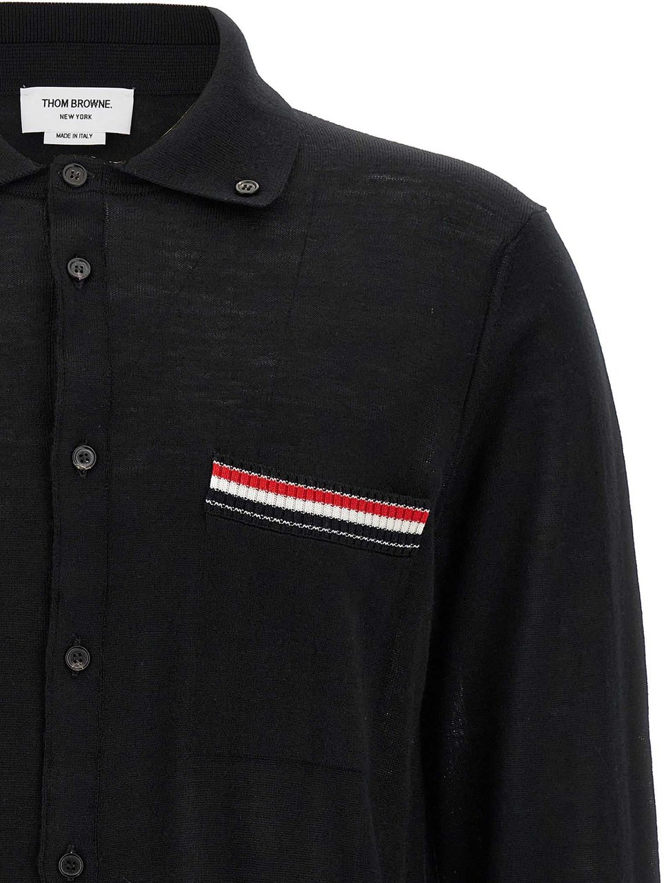 Thom Browne Black Virgin Wool Cardigan Zwart
