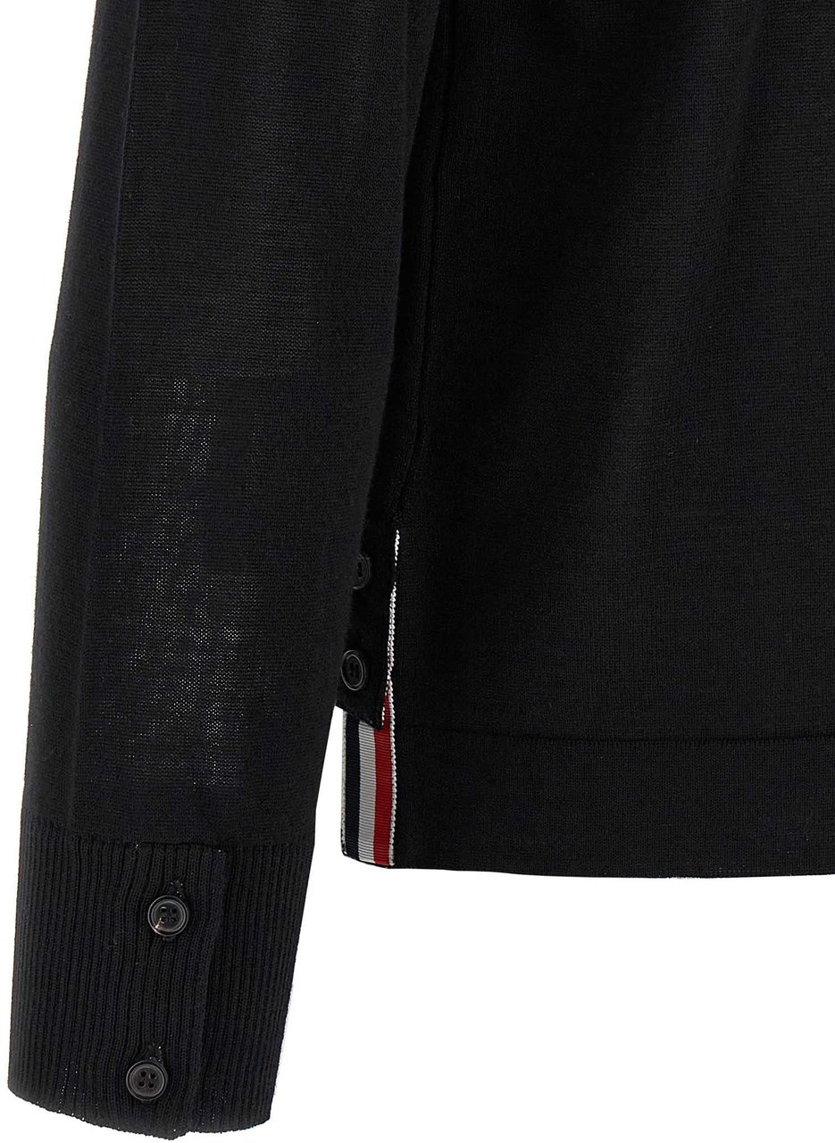 Thom Browne Black Virgin Wool Cardigan Zwart