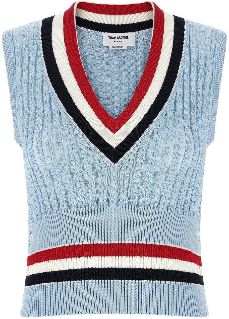 Thom Browne Blue Cotton Sleeveless Jacket Lichtblauw