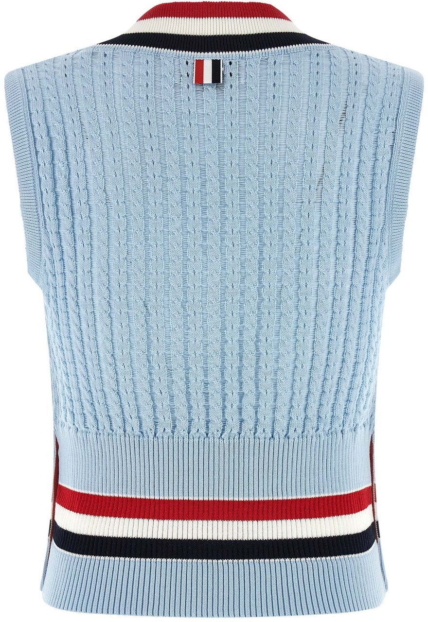 Thom Browne Blue Cotton Sleeveless Jacket Lichtblauw