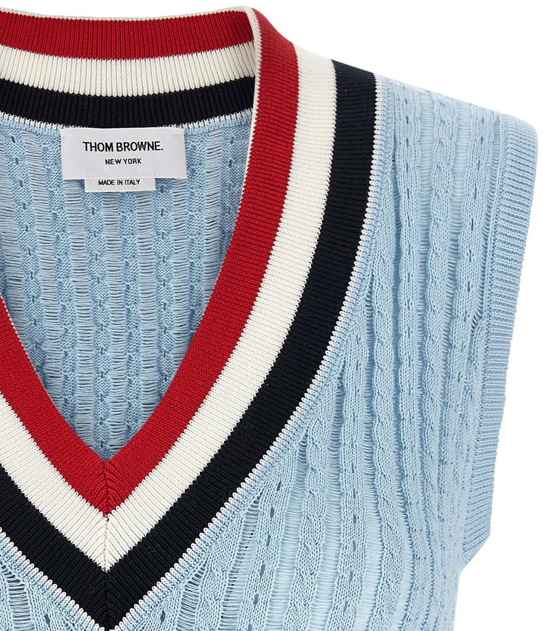 Thom Browne Blue Cotton Sleeveless Jacket Lichtblauw