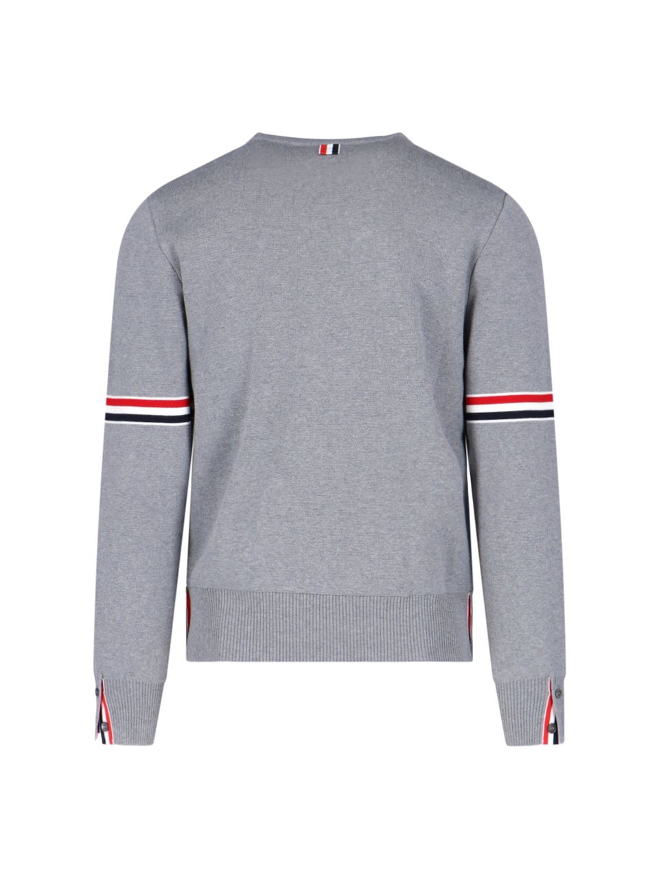 Thom Browne Grey Cotton Crewneck Sweater With Tricolor Grosgrain Highlights Grijs