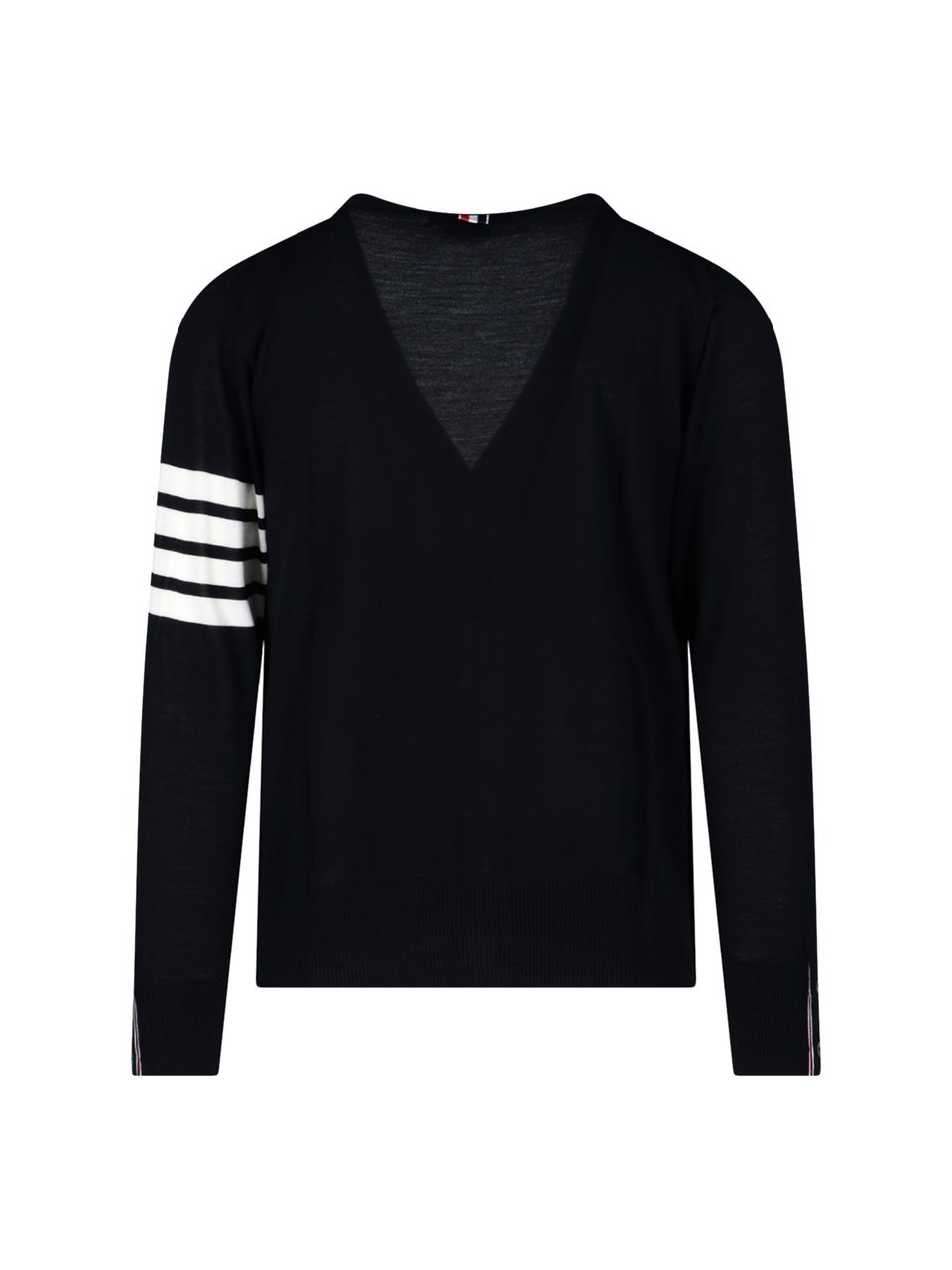 Thom Browne V-Neck Cardigan With Iconic Stripe Detail And Grosgrain Tab Blauw