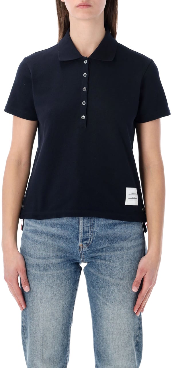 Thom Browne Relaxed Fit Short Sleeve Polo W/ Center Blu Navy