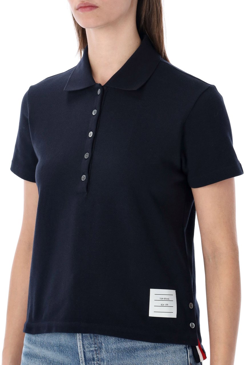 Thom Browne Relaxed Fit Short Sleeve Polo W/ Center Blu Navy