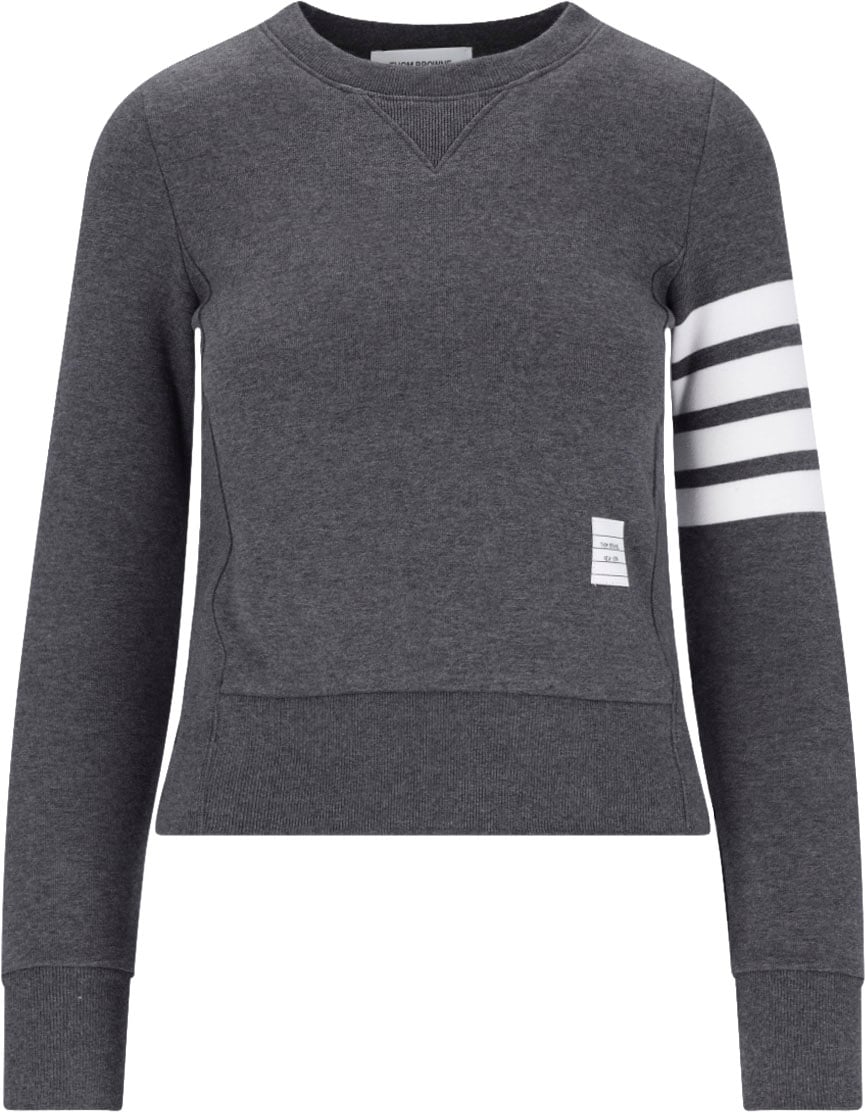 Thom Browne Crewneck Sweatshirt With Iconic Stripes And Tricolor Tab Grijs