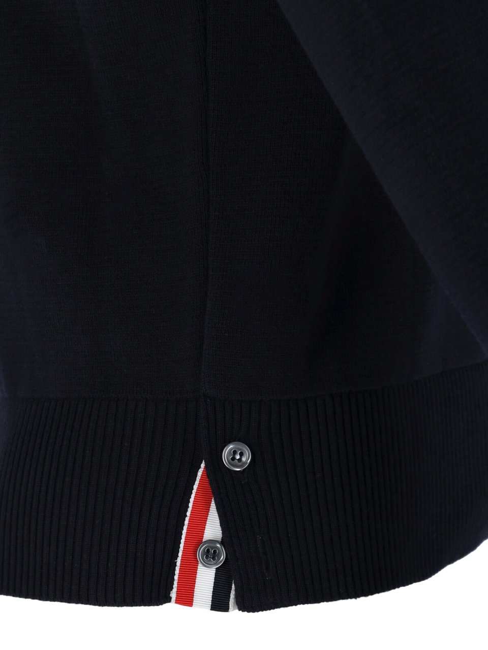 Thom Browne Navy Blue Cotton Sweater With Tricolor Grosgrain Accents Blauw