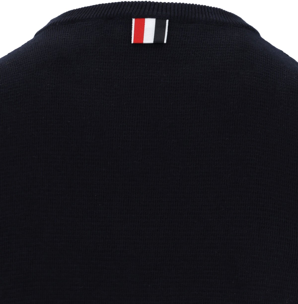 Thom Browne Navy Blue Cotton Sweater With Tricolor Grosgrain Accents Blauw