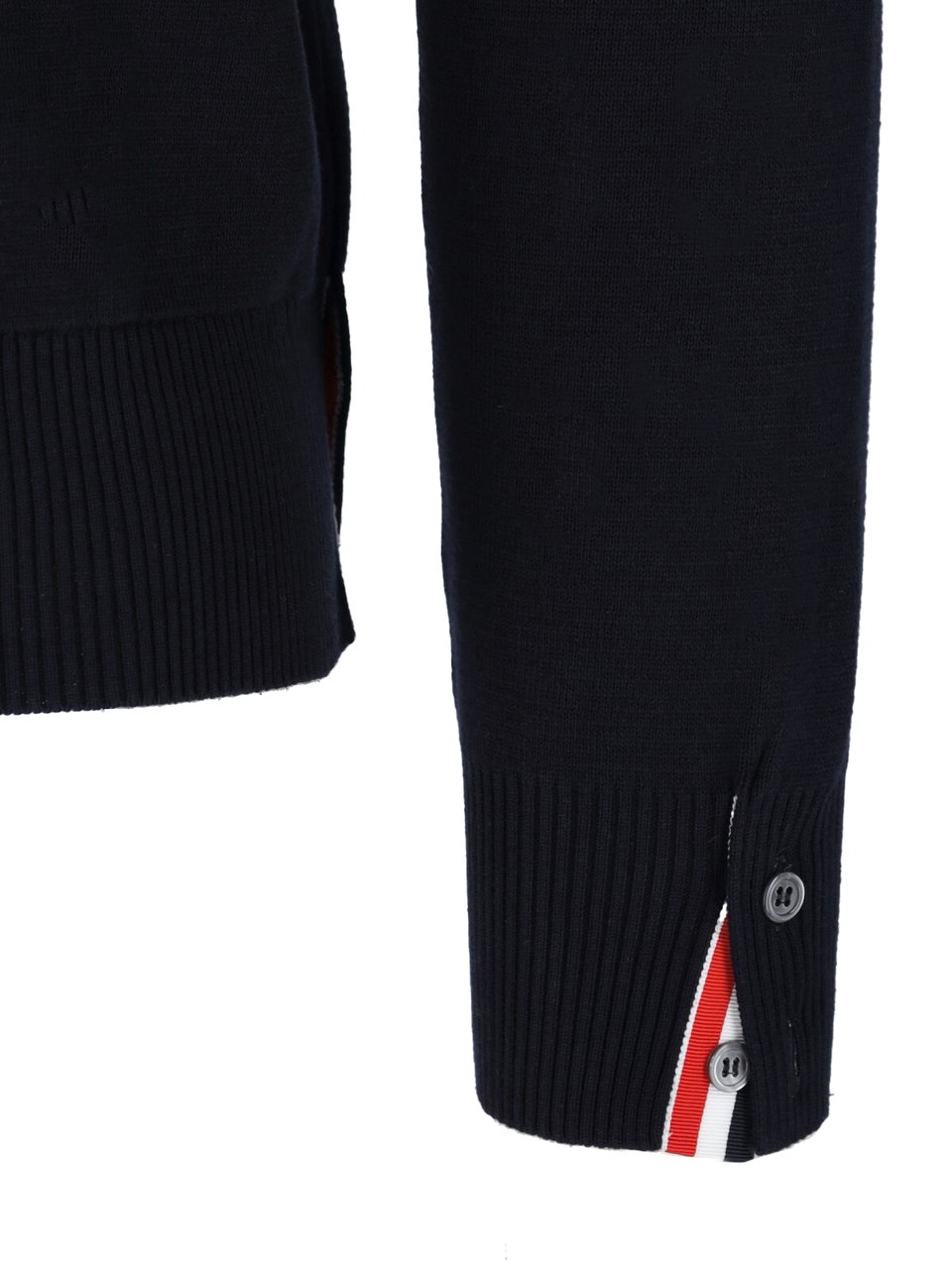 Thom Browne Navy Blue Cotton Sweater With Tricolor Grosgrain Accents Blauw