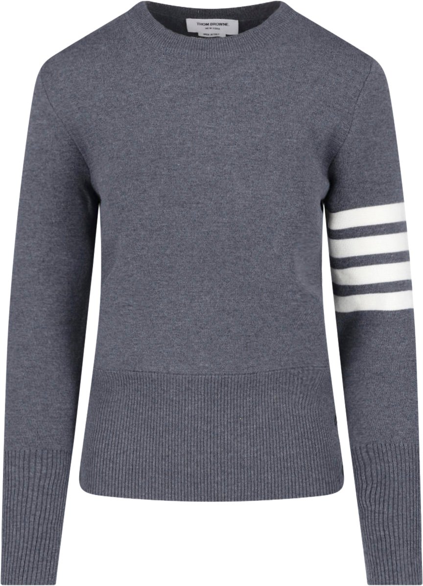 Thom Browne Crew Neck Sweater with Bold Stripe Accents Grijs