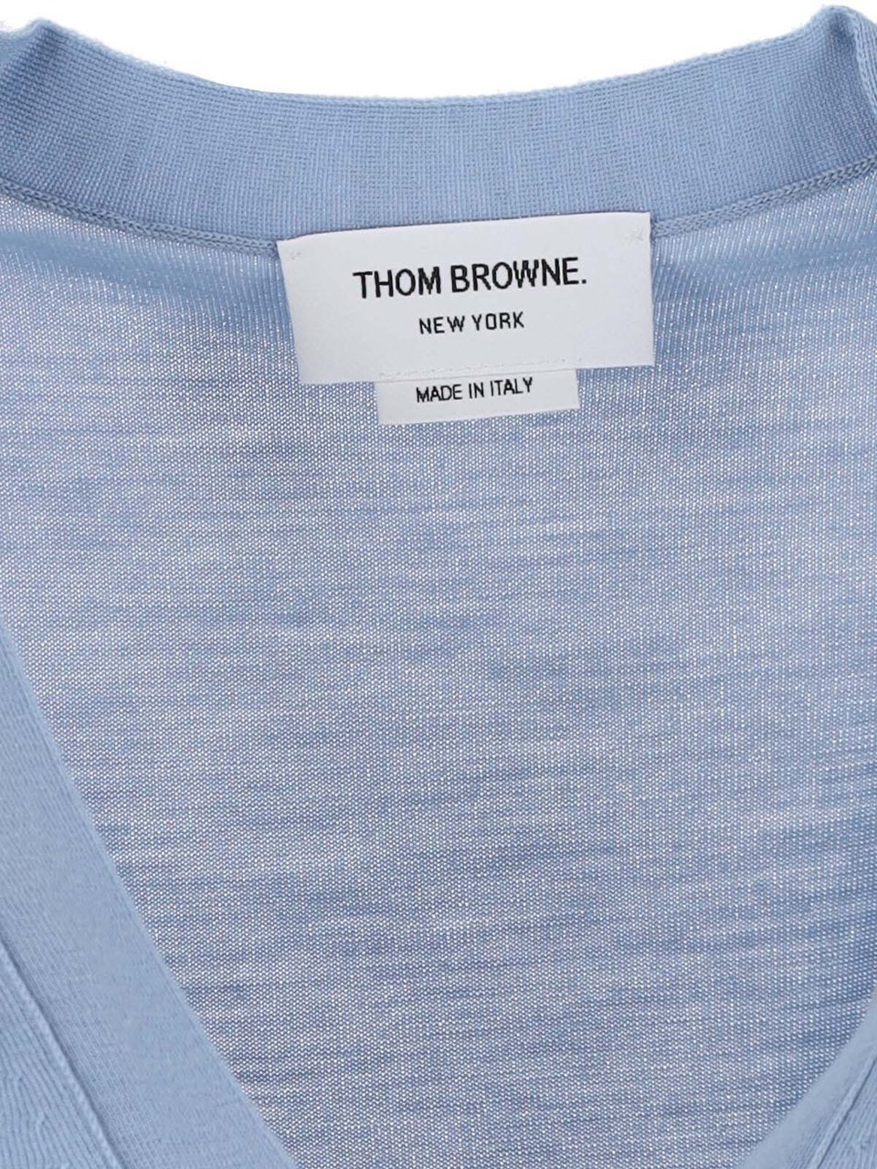 Thom Browne Blue 4-Bar V-Neck Virgin Wool Cardigan Blauw